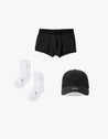 Black underwear, socks, and cap with 'REC' branding on a white background